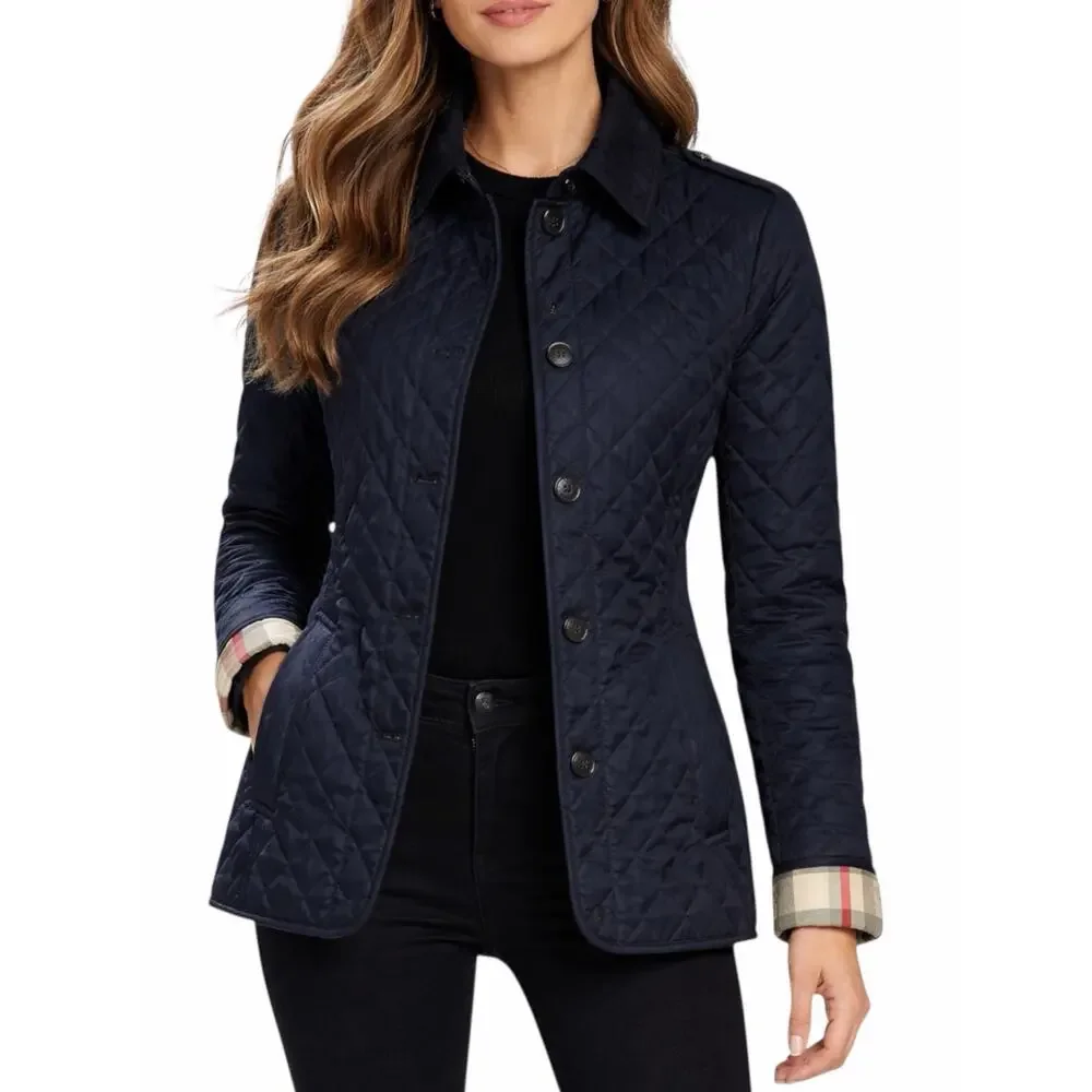 Burberry Ashurst Diamond Quilted Jacket Check Lining Dark Blue Size XS - Picture 1 of 14